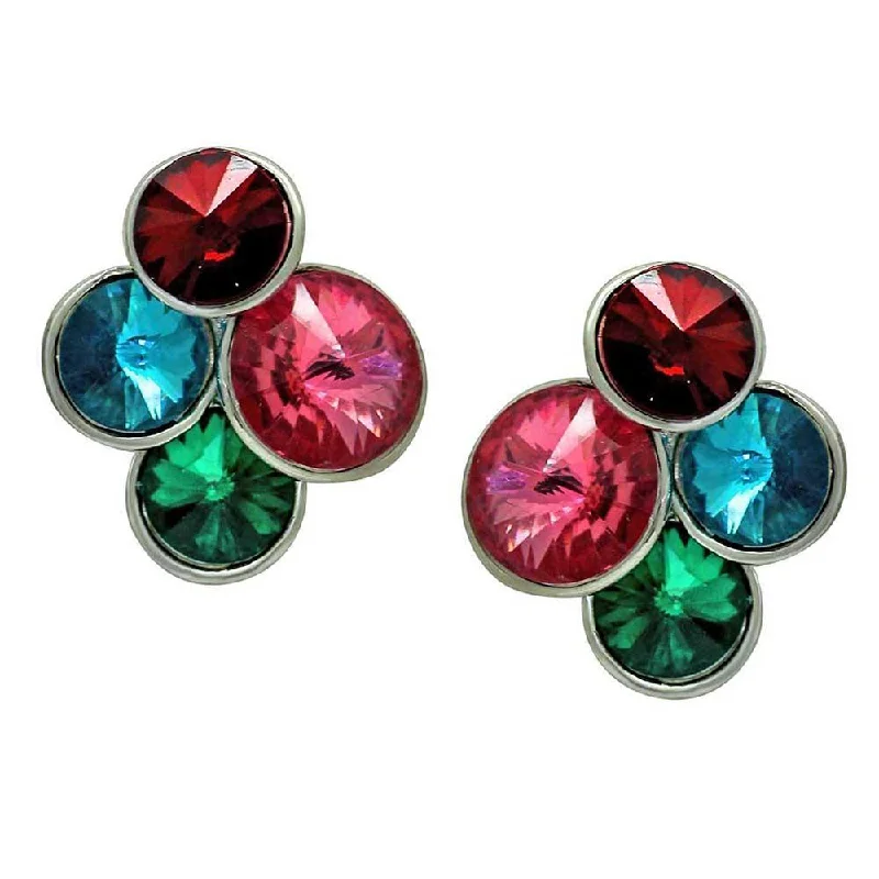 women’s crystal earrings-Mahi Multicolour Gleaming Crystals Stud Earrings