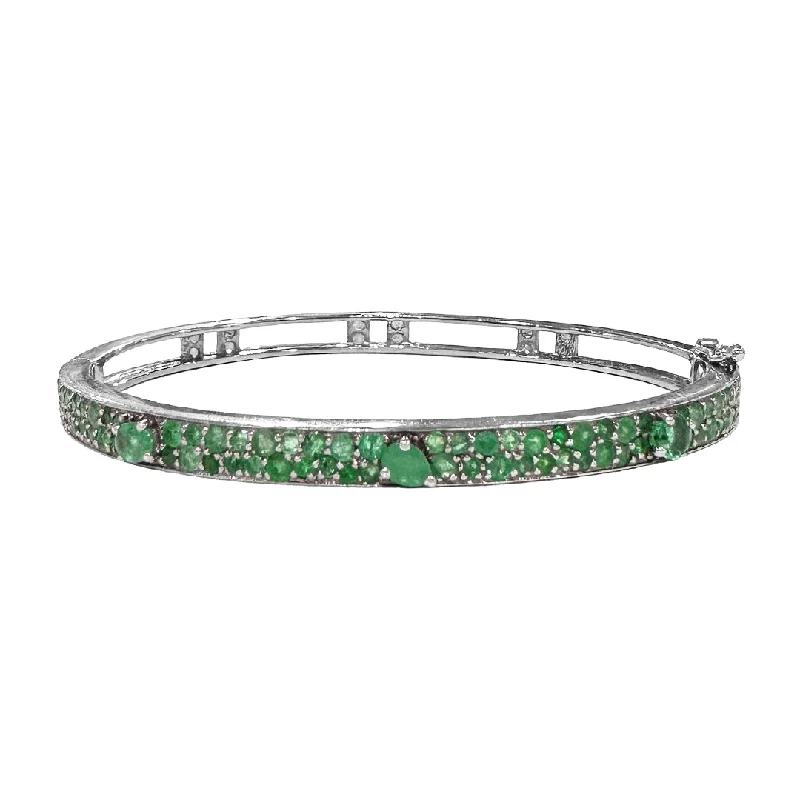 women’s silver bangles-Petite Stardust Bangle Silver Emerald