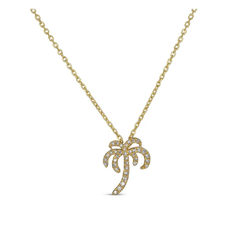 women’s designer necklaces-14K Yellow Gold Diamond Petite Palm Tree Necklace