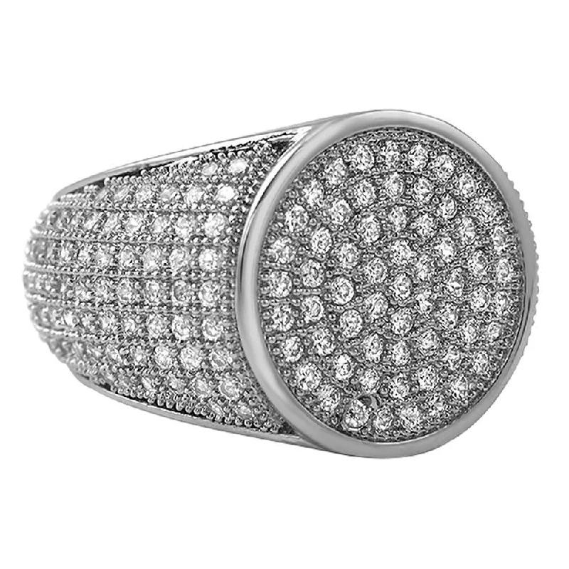 women’s stackable gemstone rings-Round Rhodium CZ Micro Pave Bling Ring