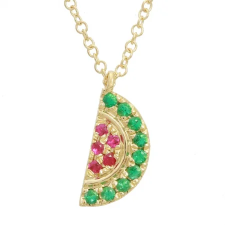 women’s designer necklaces-14k Yellow Gold Multi Gemstone Watermelon Necklace