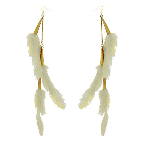 women’s sterling silver drop earrings-Jeweljunk Gold Plated White Feather Earrings - 1310972J