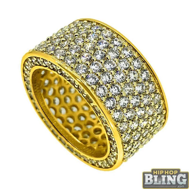 women’s designer rings-10K Yellow Gold CZ 360 Eternity Ring Bling Bling