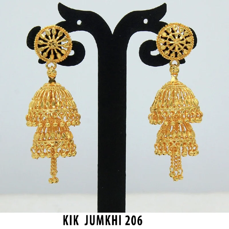 women’s matching earrings-Mahavir Forming Gold Plated Jhumki Earrings  - KIK Jumkhi  206