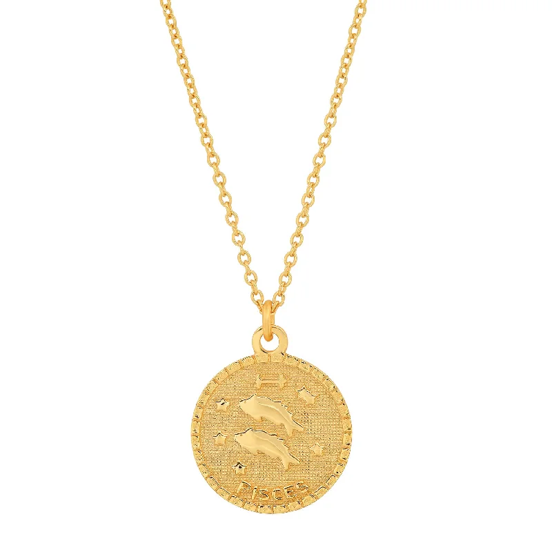 women’s birthstone chain necklaces-PISCES ZODIAC MEDALLION NECKLACE, GOLD