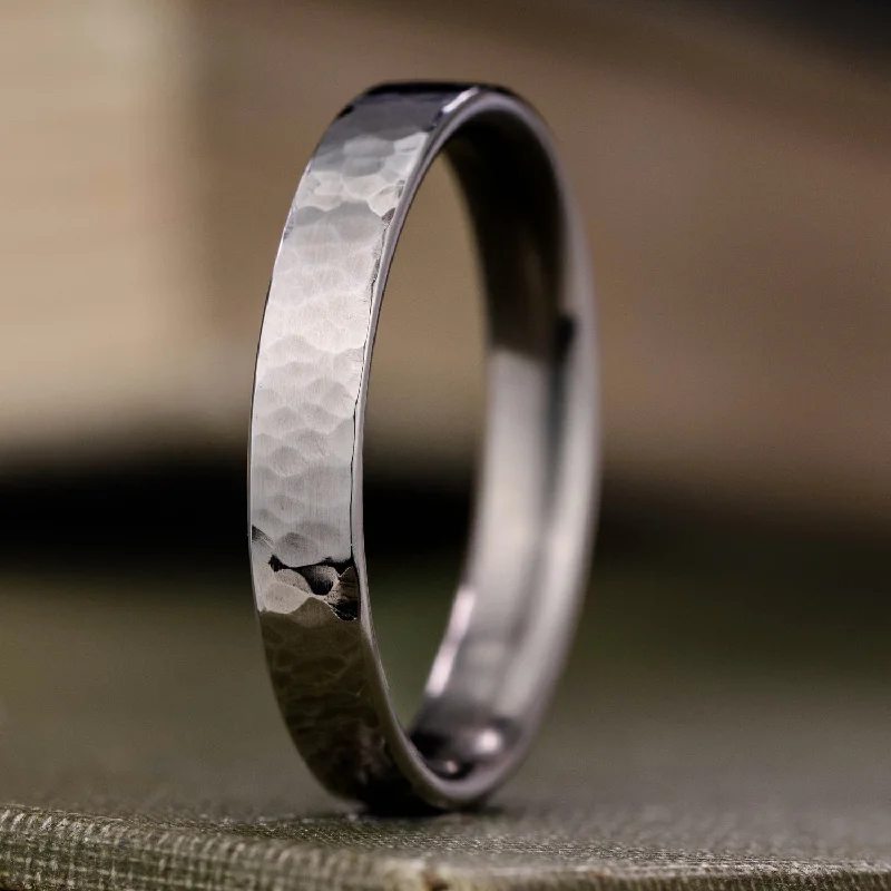 women’s twisted band engagement rings-The Arche | 4mm Men's Hammered Titanium Wedding Band