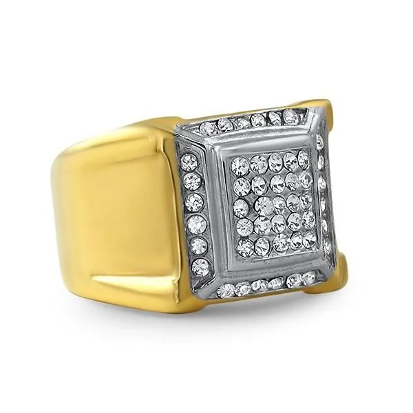 women’s custom diamond rings-Gold Swag Stainless Steel Bling Ring