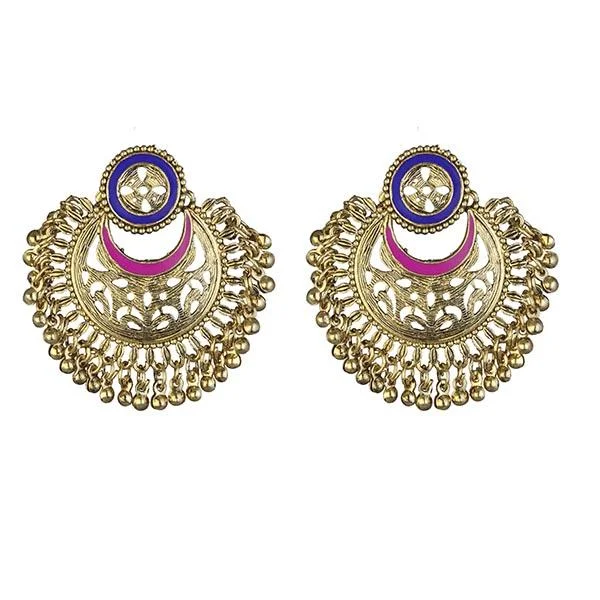 women’s layered earrings-Kriaa Blue And Pink Meenakari Gold Plated Afghani Earrings - 1311905J