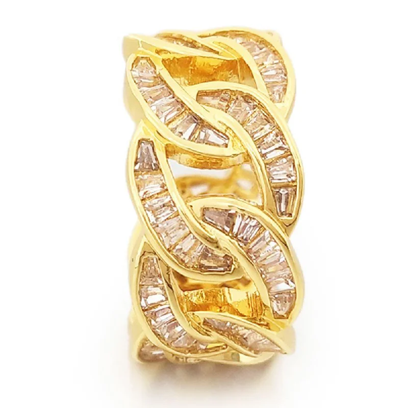 women’s modern rings-Baguette Cuban CZ Eternity Band Hip Hop Ring