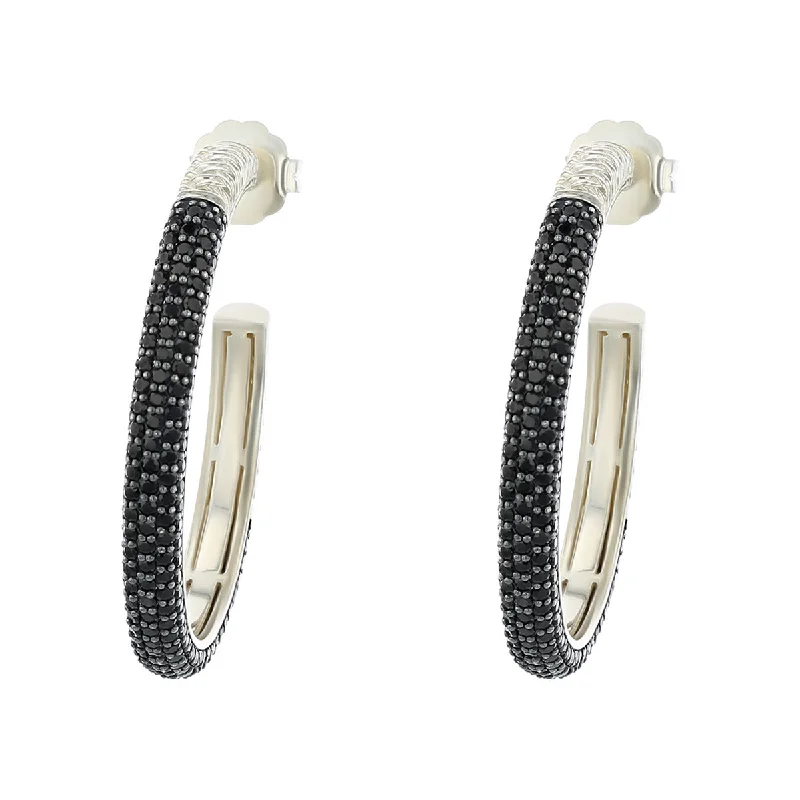 women’s adjustable earrings-Slane Sterling Silver Black Sapphire Hoop Earrings