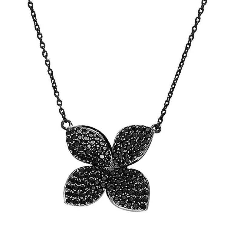 women’s delicate necklaces-FIORE NECKLACE, BR STERLING SILVER, BLACK