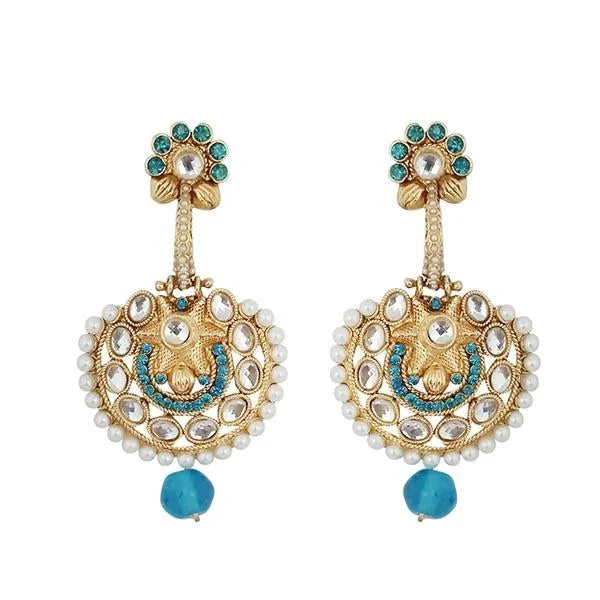 women’s gold earrings-Kriaa Blue Austrian Stone And Pearl Dangler Earrings - 1303403B