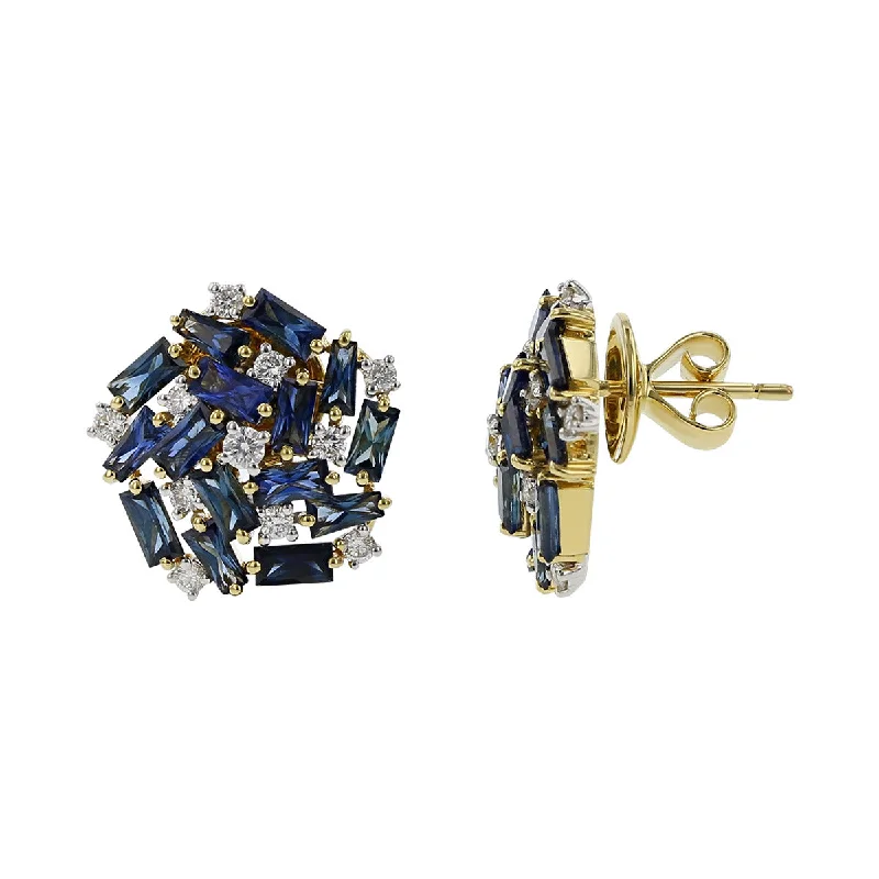 women’s tribal earrings-Salavetti Blue Sapphire and Diamond Stud Earrings