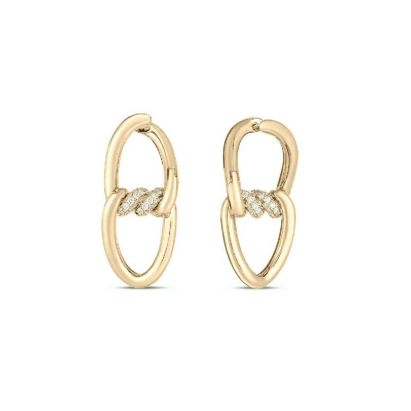 women’s gold earrings-Small Chain Link Earrings with Diamond Accent