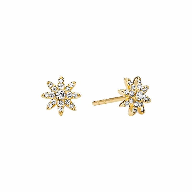 women’s layered earrings-Petite Starburst Stud Earrings with Diamonds