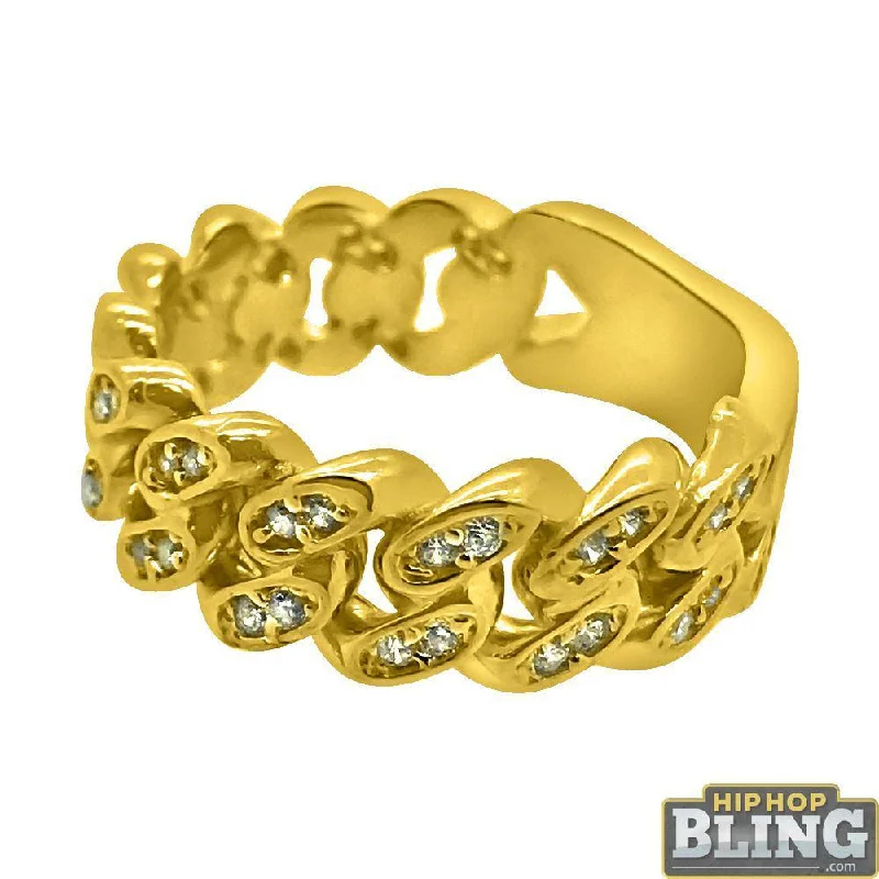 women’s birthstone rings-10K Gold 8MM Cuban CZ Bling Ring