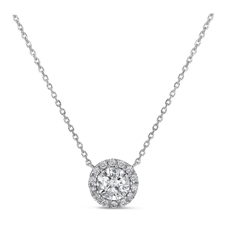 women’s multi-strand necklaces-14K White Gold Diamond Halo Solitaire Necklace