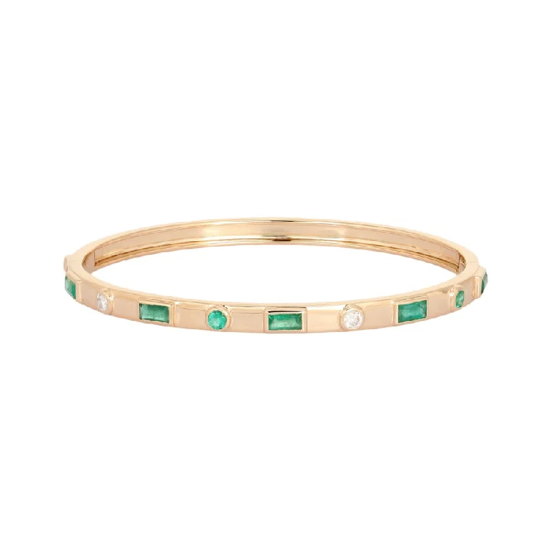 women’s bangles-Multi Shape Emerald & Diamond Gold Bangle