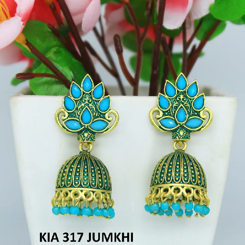 women’s sterling silver earrings-Mahavir Gold Plated Pota Stone And Meenakari Jhumki Earrings