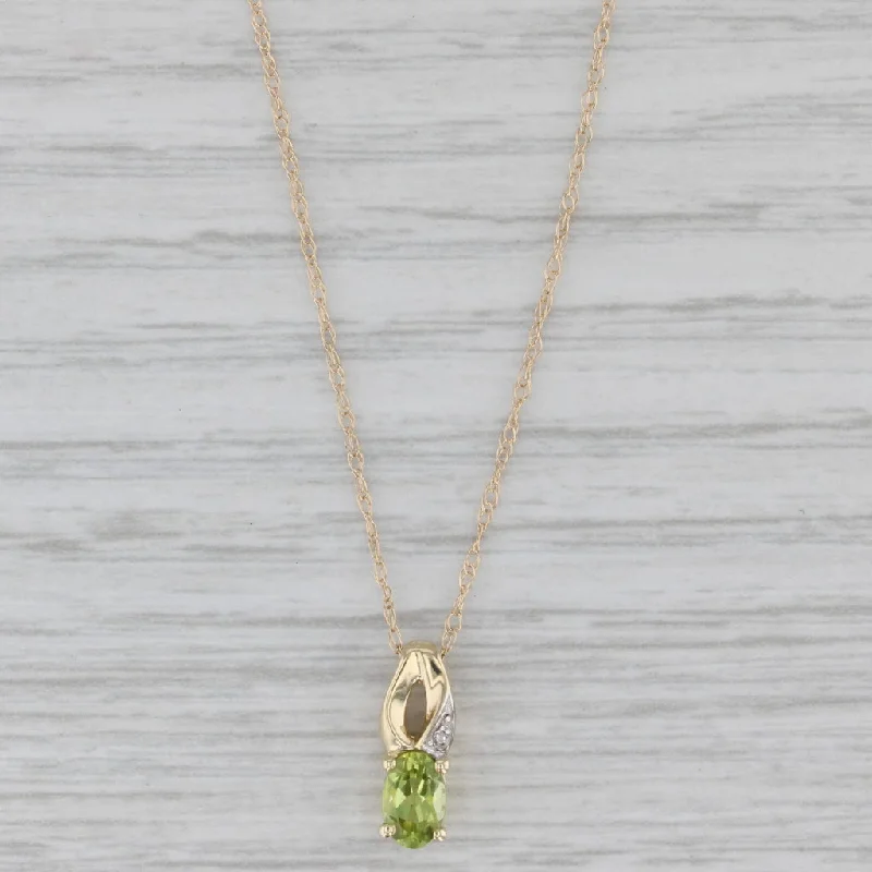 women’s pearl pendant necklaces-0.44ct Peridot Pendant Necklace 10k Yellow Gold Rope Chain 18" Diamond Accents