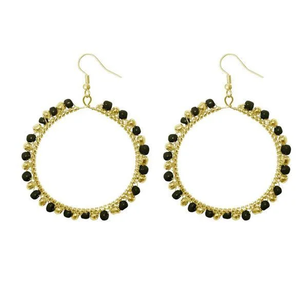 women’s rainbow earrings-Urthn Black Beads Gold Plated Round Shaped Dangler Earring - 1309021B