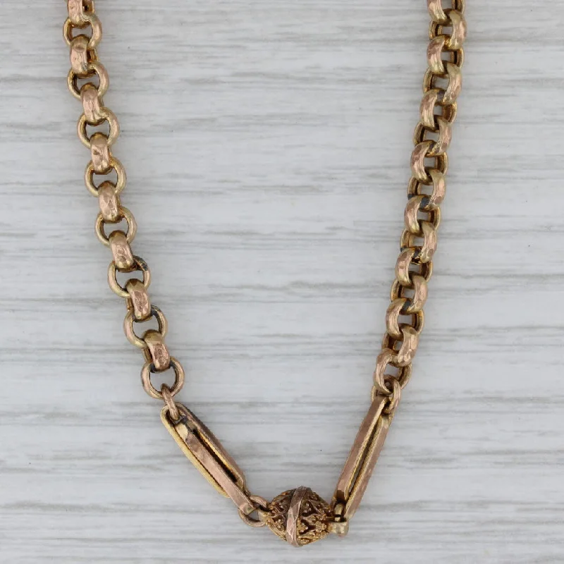 women’s chic necklaces-Antique Watch Chain Necklace Ornate Bead Cable Chain 9k Yellow Gold 55"