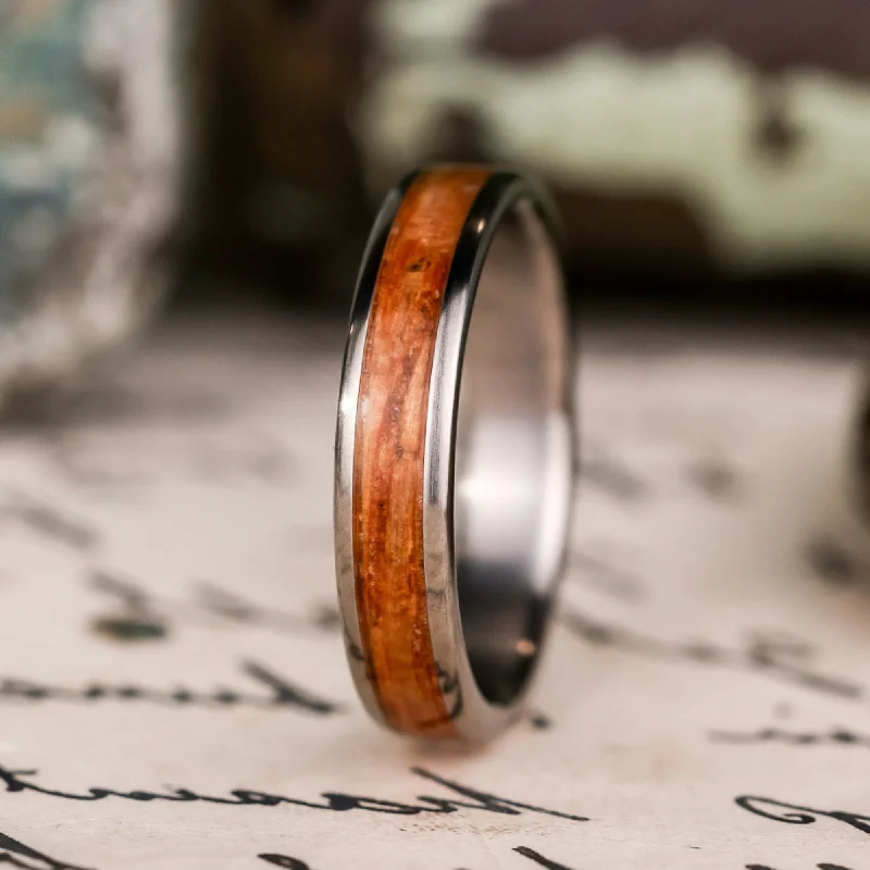 women’s split shank engagement rings-(In-Stock) The Angel's Share | Men's Titanium Wedding Band with Whiskey Barrel Wood - Size 12 | 5mm Wide