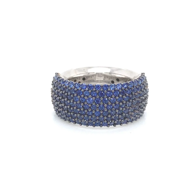 women’s rose gold engagement rings-Savoia Blue Sapphire 1/2 Around Pave Ring