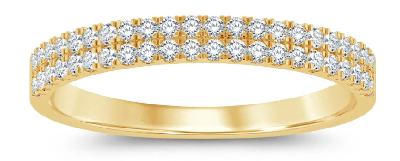 women’s vintage engagement rings-14K Yellow Gold 0.25ctwRound Diamond Multi Row Wedding Band