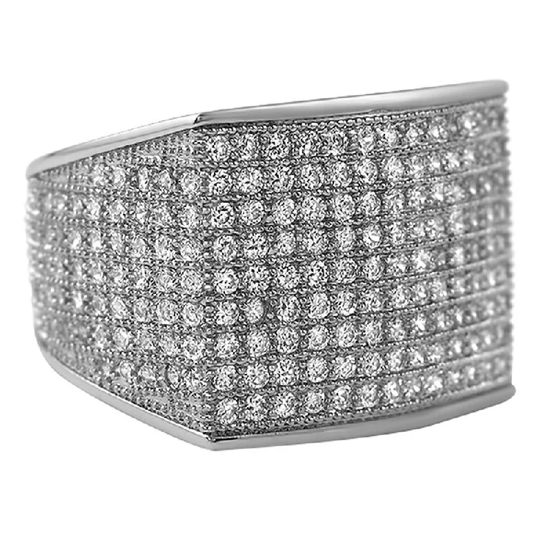 women’s silver rings-Thick Block Rhodium CZ Bling Bling Ring