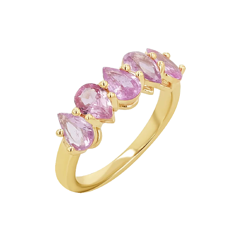 women’s simple rings-Pear Shape Pink Sapphire Half Eternity