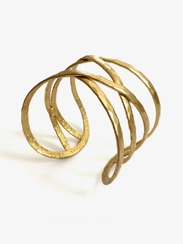 women’s crystal bangles-Criss-Cross Cuff Gold