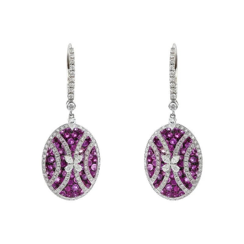 women’s classic earrings-Salavetti 18K White Gold Pink Sapphire and Diamond Drop Earrings