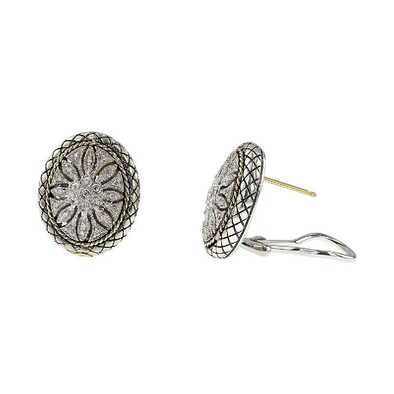 women’s gold dangling earrings-Silver and 18K Button Earrings with Diamonds