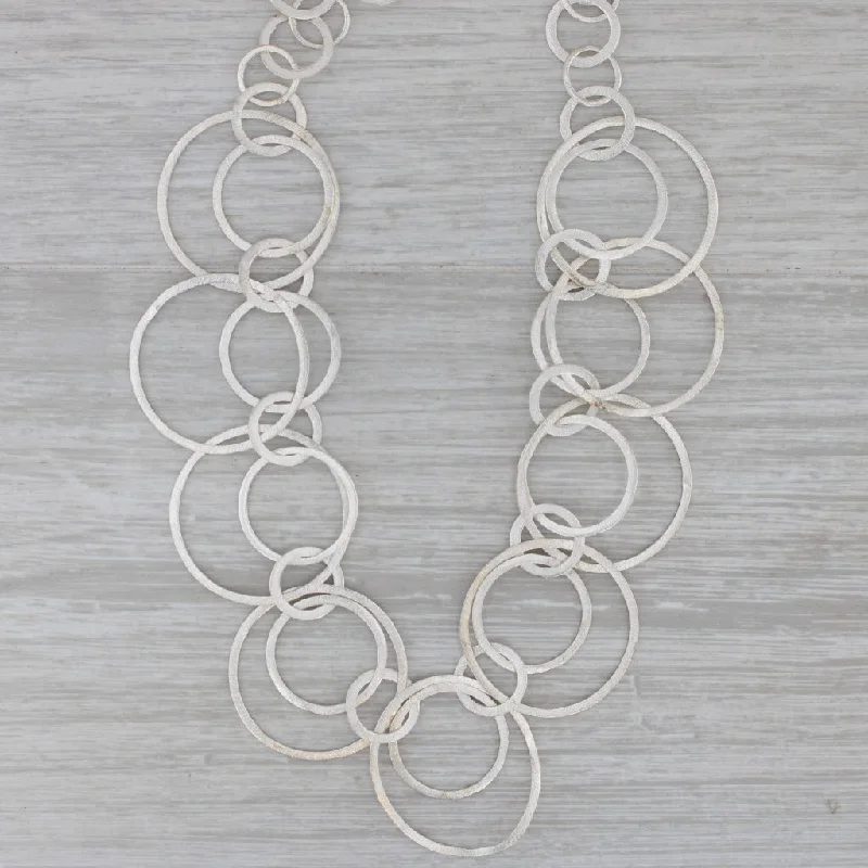 women’s antique-style necklaces-Interlocking Circles Statement Necklace Sterling Silver 22.5" Adjustable