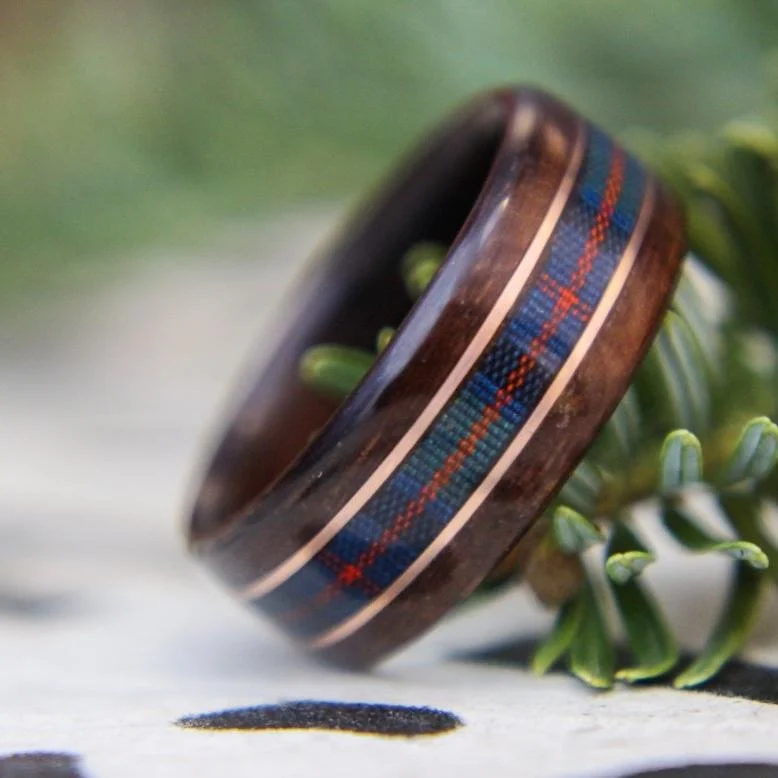 women’s eternity engagement rings-Custom Tartan | Men's Rosewood Wedding Band with Custom Tartan & Dual Metal Inlays