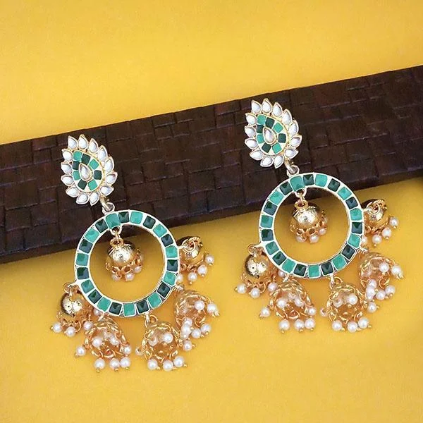 women’s luxury hoop earrings-Kriaa Gold Plated Green Kundan Dangler Jhumki Earrings - 1316322I