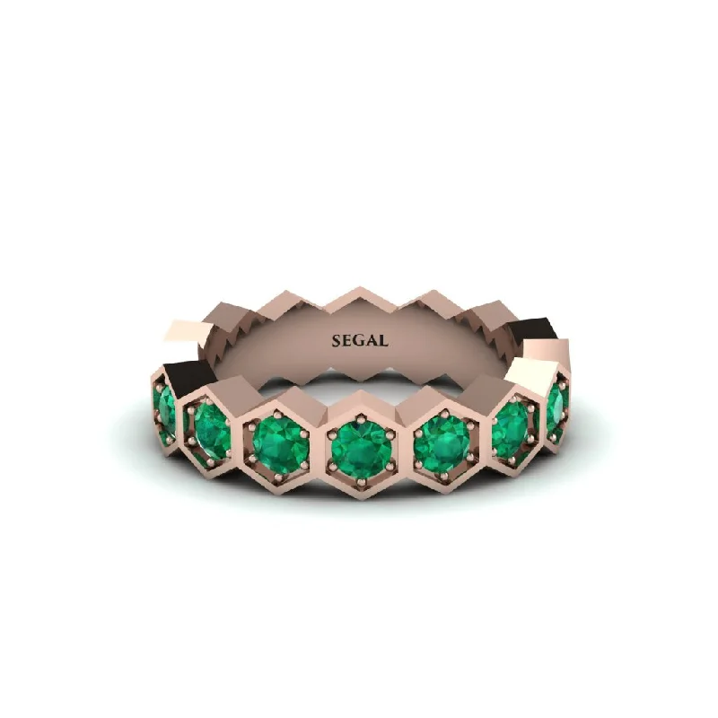 women’s colored stone engagement rings-Emerald Modern Hexagon Wedding Band  - Bianca No. 5