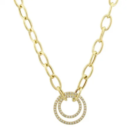 women’s gold plated necklaces-14k Yellow Gold Diamond Double Circle Link Chain Necklace