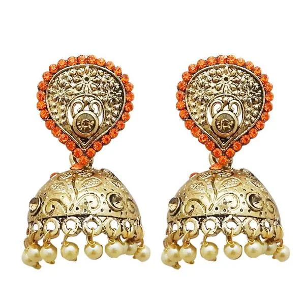 women’s silver dangle earrings-Kriaa Gold Plated Orange Austrian Stone Jhumki Earrings - 1311314H