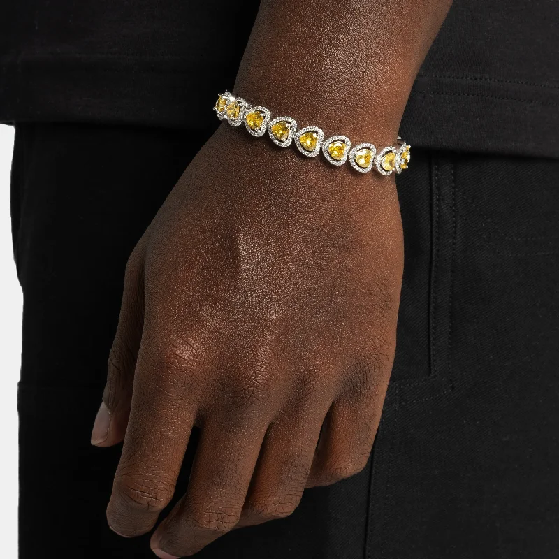 women’s sterling silver bangles-Canary Heart Tennis Bracelet