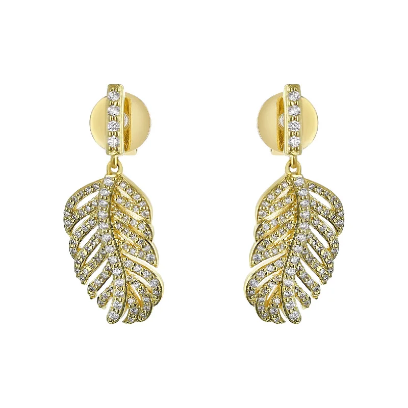 women’s stud earrings-Small Feather Diamond Drop Earrings