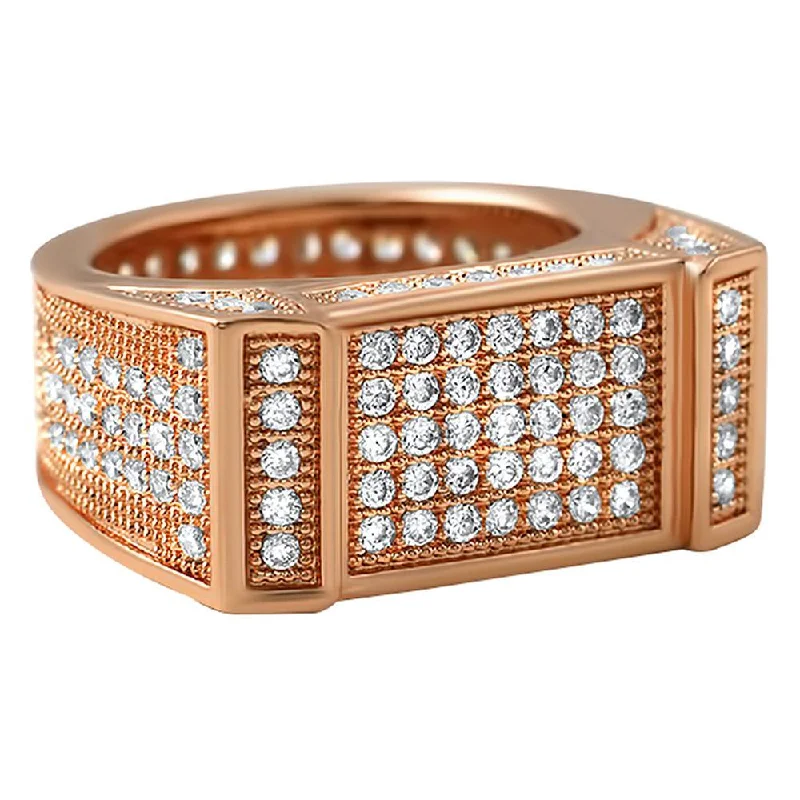 women’s large diamond rings-Rose Gold Bar CZ Bling Bling Ring