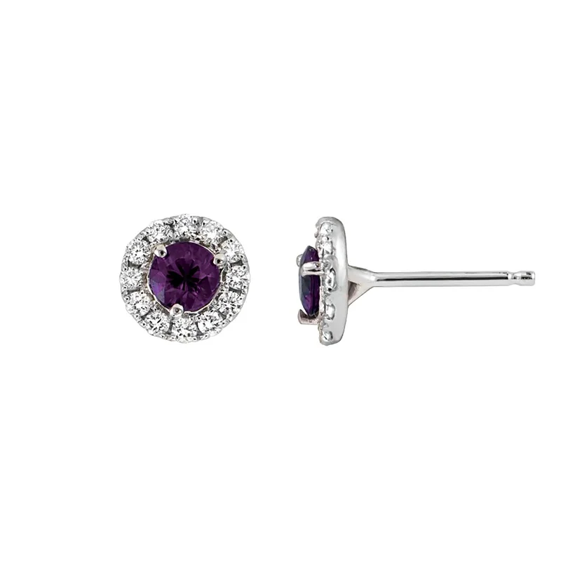 women’s clip-on diamond earrings-Amethyst and Diamond Halo Earrings