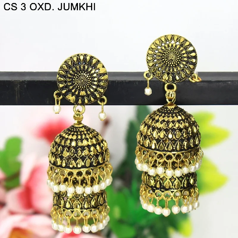 women’s elegant earrings-Mahavir Antique Gold Plated Jhumki Earrings - CS 3 OXD Jumkhi