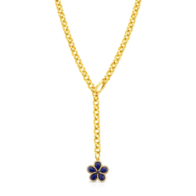 women’s diamond necklaces with pearls-PRECIOUS FLOWER LARIAT CHAIN NECKLACE, GOLD