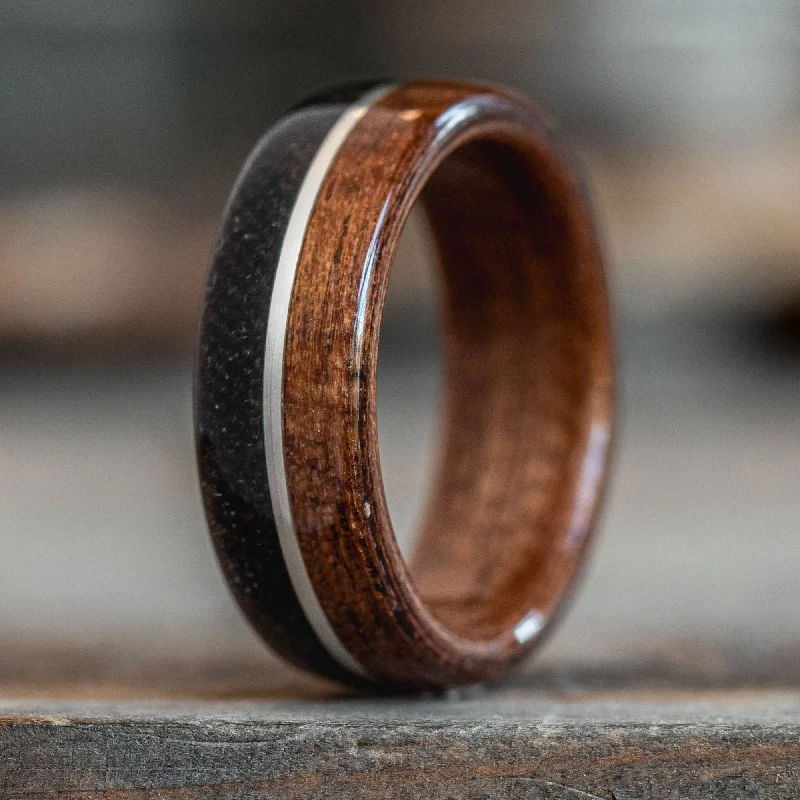 women’s unique engagement rings-(In-Stock) The World War I Men's Rifle Stock Wood Wedding Band with WWI Uniform & Sterling Silver Inlay- Size 7 | 7 Wide