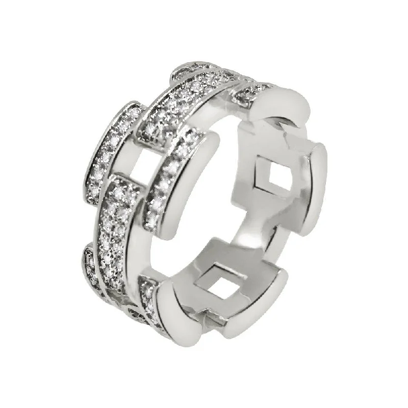 women’s wedding rings-.925 Sterling Silver Prez Link Eternity Band CZ Bling Ring