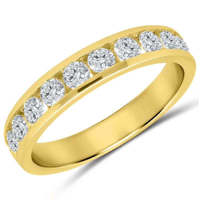 women’s oval cut engagement rings-14K Yellow Gold 1ctw Round Diamond Eleven Stone Wedding Band