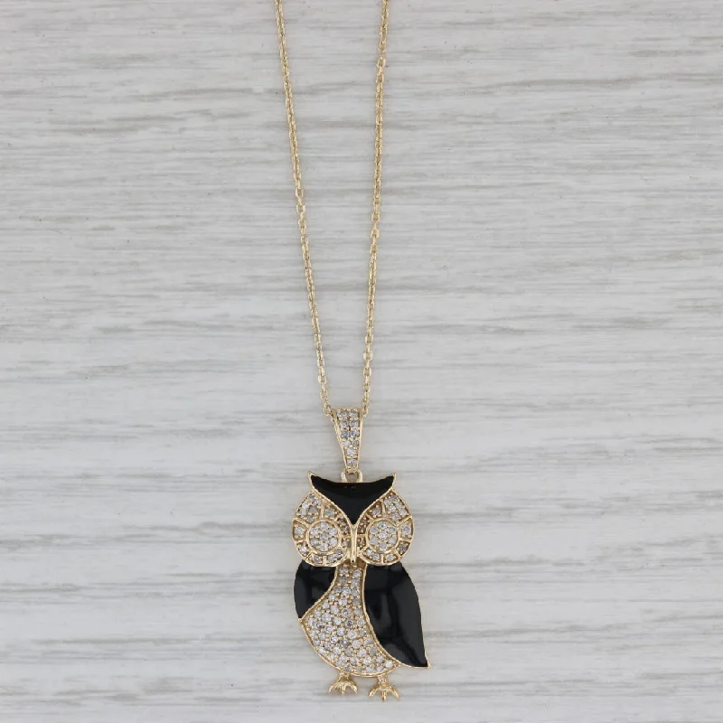 women’s delicate necklaces-0.44ctw Diamond Enamel Owl Pendant Necklace Sterling Silver Gold Vermeil 18-20"